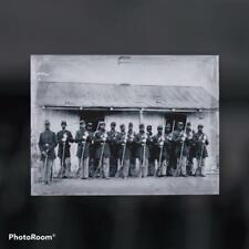 Sixth-Plate Civil War African American Troop Lined Up In Front Barracks C2502lRP picture