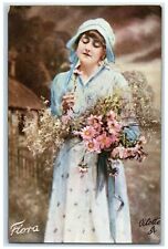c1910's Flora Pretty Woman With Flowers Oilette Tuck's Unposted Antique Postcard picture