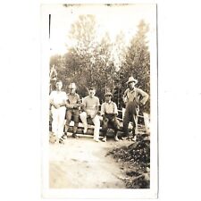 Vintage Photo Farmers Taking Break On Log 1938 Handsome Working Men Trees Canada picture