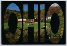Ohio Big Letters Continental Postcard, A Rural Farm Scene, Cows, Barn, Farmhouse picture