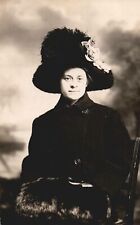 VINTAGE POSTCARD REAL PHOTO POST CARD ELEGANT LADY EXTRAVAGANT HAT & FUR c. 1915 picture