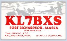 QSL CB Ham Radio KL7BXS Fort Richardson Alaska Capt. IJ Doudna Vtg AK 1957 Card picture