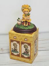 Vintage 1985 Enesco Darlin Daisy Figurine Little Girl with Cat Sitting on Bench picture