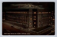 Denver CO-Colorado, New Post Office by Night, Antique Vintage Souvenir Postcard picture