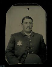 Antique Police Officer Tintype Star Badge Original 1800s 1870s Photograph picture