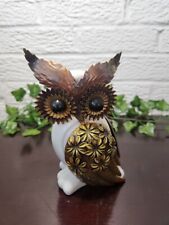 Vintage Ceramic Owl Figurine with Pressed Metal Wings Face Detail picture