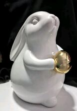 White With Gold Accent Large Porcelain Bunny Rabbit Figurine Home Decor, Easter picture