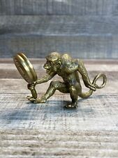 Vintage Solid Brass Miniature Monkey Looking in Mirror Figurine picture