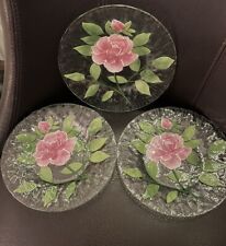 Sydenstricker Fused Art Glass Pink Rose Flower Plate Signed 8 1/2 inch picture