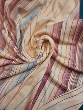 Vintage NOS Polyester Knit Fabric Beige Burgundy Blue Stripes picture