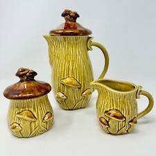 Vintage 1960s Royal Sealy Mushroom ceramic coffee tea pot, sugar, creamer set picture