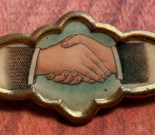 Antique Masonic Fraternal Odd Fellows Celluloid Hand Shake Pin Pre 1900 picture