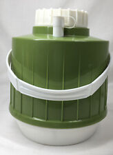 Vintage Large Olive Green & White Cooler Thermos Jug w Handle Picnic picture