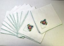 Set Of 11 Vintage Embroidered Linen Table Napkins Delicate And Elegant Floral  picture