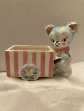 Vintage Napco Teddy Bear And Cart Ceramic Planter Baby Room Accessories Japan picture