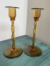 Set of 2 Vintage Amber Glass Candlesticks picture