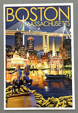 Boston, Massachusetts - Skyline at Night- Lantern Press Postcard picture