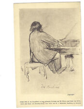 c.1900s Drawing Of German Man Smoking Playing Piano Artist Signed Postcard UNP picture