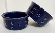 Longaberger Proudly American Round Pottery Ramekins Set of 2 Navy Blue Stars USA picture