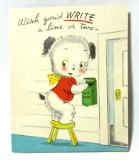Vintage Missing You Card Black White Puppy Dog 10 A 779 Volland Joliet IL 1940's picture
