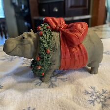 1989 Nanco Tom Rubel Christmas Animals Hippopotamus Figurine w/Wreath & Bow picture