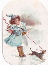 1800's Victorian Trade Card -Soapine -Girl on Ice Skates w Dog picture