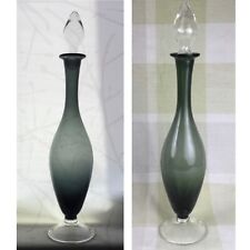 15.5” Empoli? Mouth Blown Decanter Smoke Gray Vintage Glass Bottle Mid-Century picture