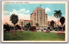 Miami Beach Florida Flamingo Hotel Streetview Old Cars WB Cancel WOB Postcard picture