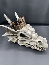 Dragon Skull Figurine Horned Crown King Resin Spooky Goth Creepy Halloween picture