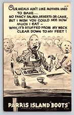 Paris Island Boots United States Marine Corps Eating Big VINTAGE Postcard picture