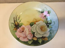 Vtg Antique Czech Czechoslovakia Porcelain Charger w/ Painted Flowers Decoration picture