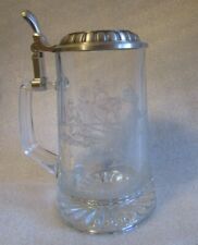 Vtg 🧢 Pewter Lidded Glass STEIN Made in Germany Etched Playing Baseball Scene picture
