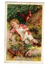 c1890 Victorian Trade Card, Caterer Confectioner Clothier, Baby Sleeping picture