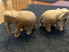 Set Of 2 Carved Elephants Made From Teak Wood picture