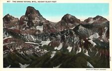 Vintage Postcard The Grand Tetons Rock Formations Snow-Filled Area Wyoming WY picture