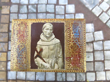 Vintage Italian St. Francis  Hand Painted Wood  Embossed Trinket Box picture