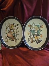Vintage Hummel Goebel Oval Tin Serving Tray Set Apple Tree Boy and Girl Set 2 picture