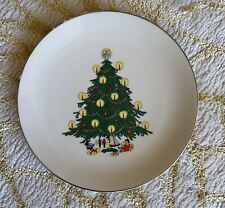 Vintage Triomphe 11” Christmas Plate Tree Presents Silver Trim Made in USA MCM picture
