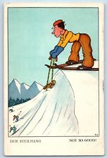 Beckley WV Postcard Comic Humor Man Skiing Winter Der Steilhang Not So Good picture