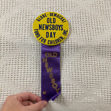 Old Newsboys Day Fund for Children Oversized Yellow Vintage Button With Ribbon picture