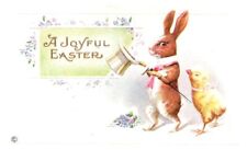 A JOYFUL EASTER.A BUNNY & CHICK.VTG EMBOSSED POSTCARD*C5 picture