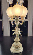 Antique Italian Neoclassical Distressed Metal 3 Arm/Globe Lamp w/ Putti Pedestal picture