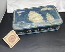 Antique Genuine Incolay Blue Stone Handcrafted Ship Jewelry Box - See Details picture