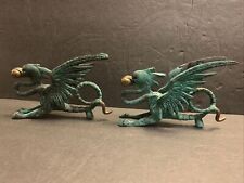 Asian Dragons Pair Cast Iron Metal Sculptures With Balls In Their Mouths 6” VTG picture