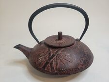 Vintage Japanese Cast Iron TeaPot With Strainer & Lid Bamboo Design Heavy picture