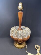 Vintage Ceramic & Teak MCM Drip Glaze Melon Table Lamp picture