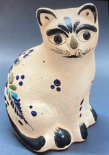 Tonala Mexico Hand Painted Folk Art Pottery Kitty Cat Figurine Signed picture