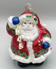 VTG Large Blown Glass Santa Christmas Ornament Glass Hook Hand Painted picture