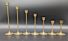 Set Of 7 Brass Graduated Candle Holders Taiwan Vintage MCM Skinny Taper picture