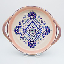 Anthropologie Lilia Pie Quiche Dish Round Tray Floral Boho Pink Blue Ceramic 10
